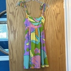 Show me your Mumu Tropical Smocked Tie Strap Mini Dress with Pockets in Purple